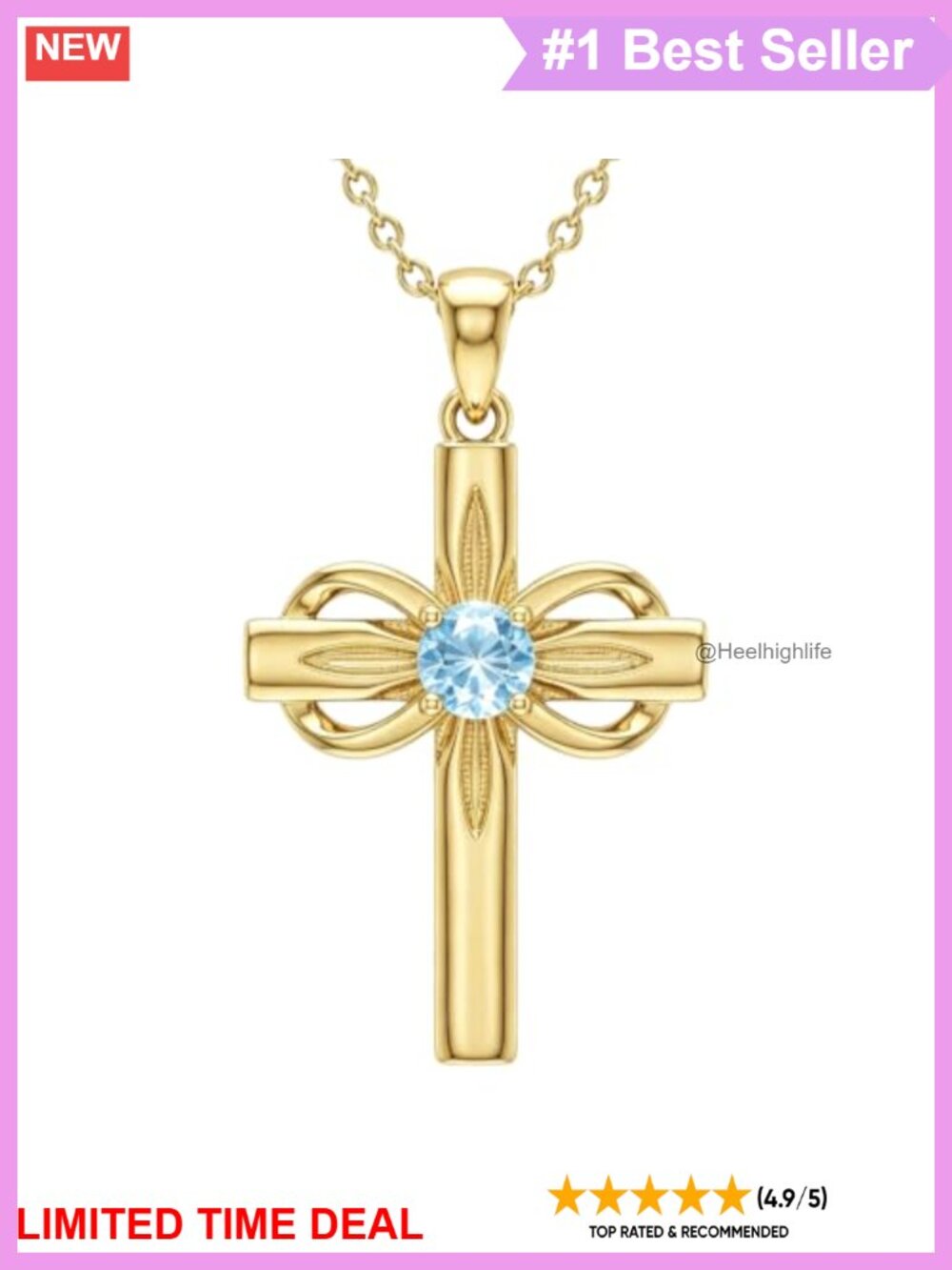 14K Gold Plated Cross Necklace 6mm Birthstone Pendant Jewelry for Women